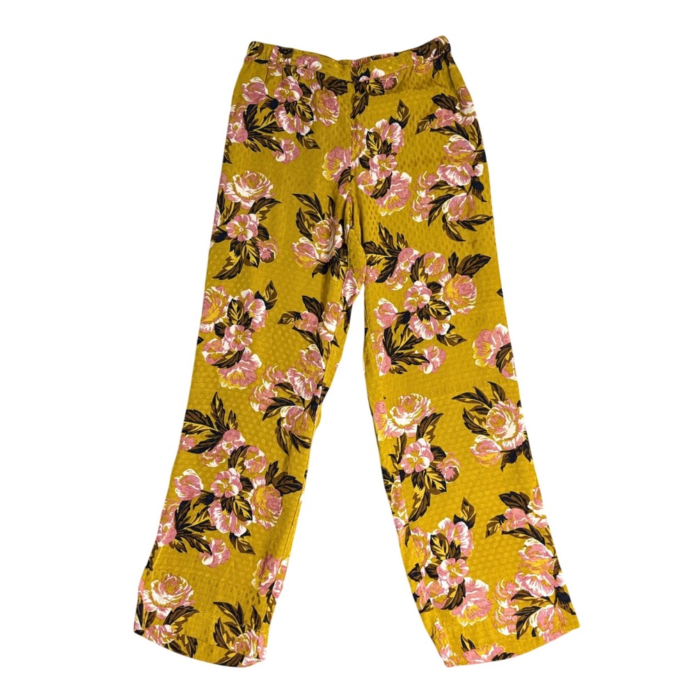 Princesse Tam Tam | Yellow Floral Viscose Jacquard Straight Leg Pants | 36